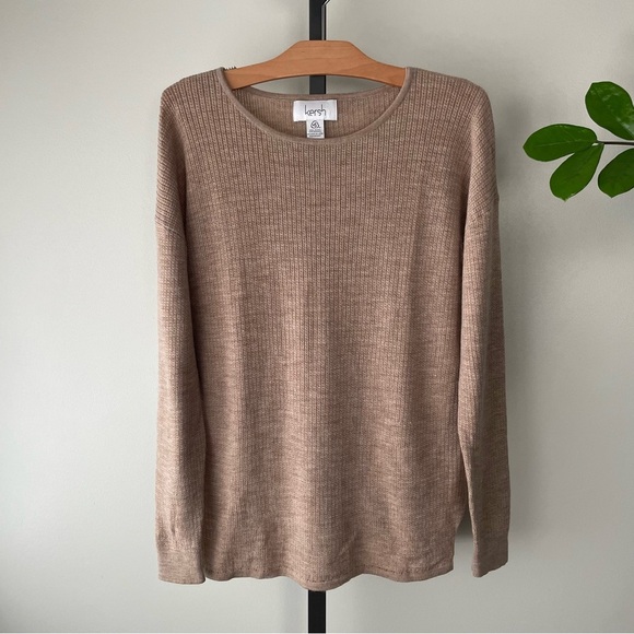 Kersh Merino Wool Blend Knit Sweater Pullover Tan Size Medium - Picture 1 of 9